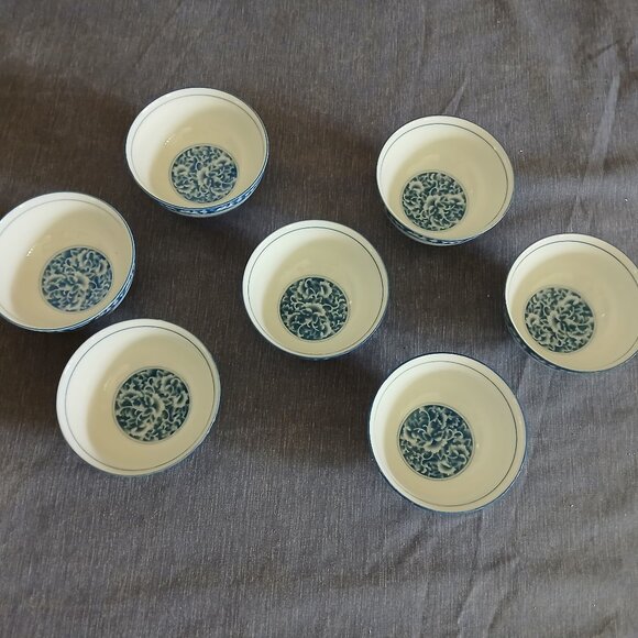 Misty Rose Blue Foral Condiment Soup Dessert Bowl 4.3/8" x 2.5"set of 7 New - Picture 1 of 4